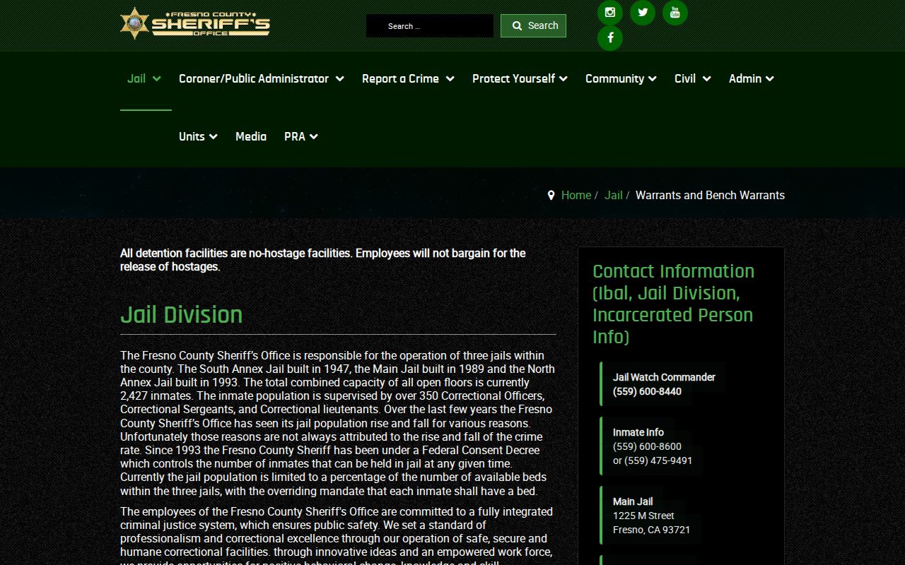 Fresno County Sheriff jail information page