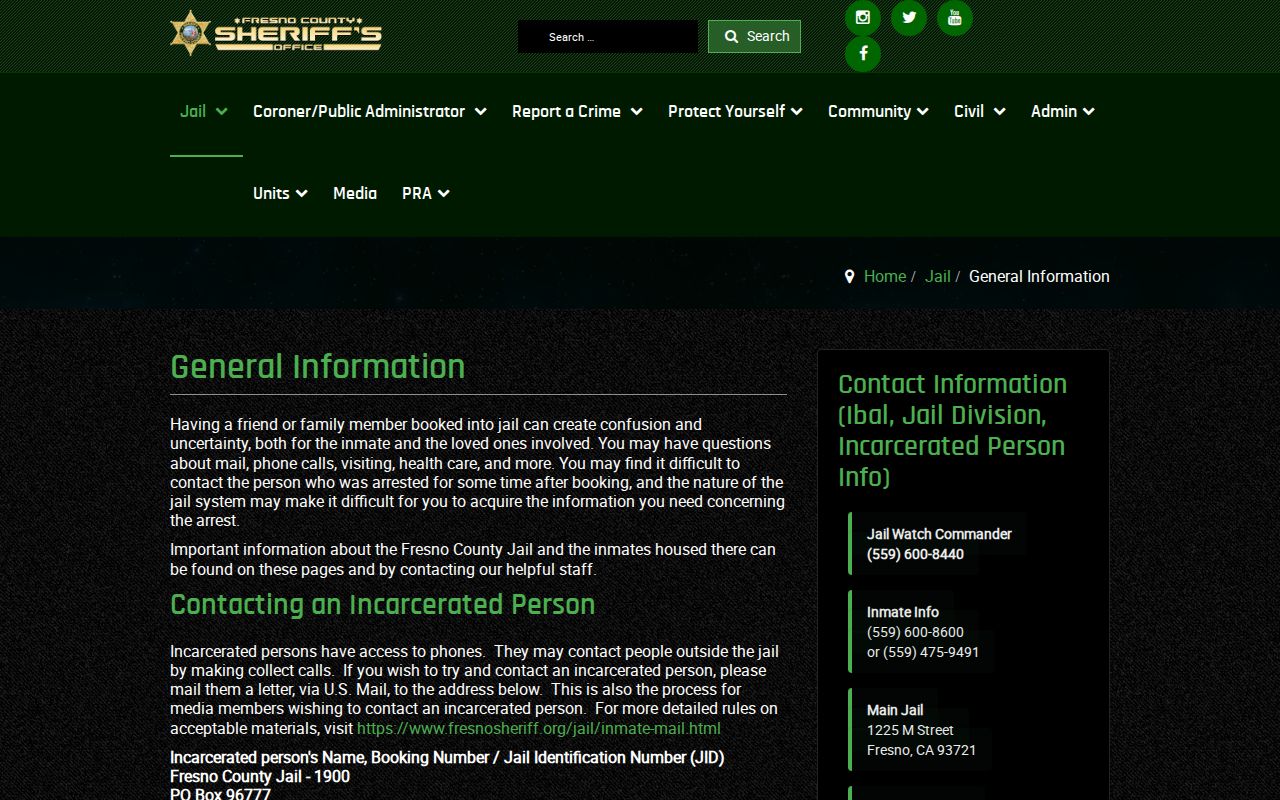Fresno County Sheriff general jail information