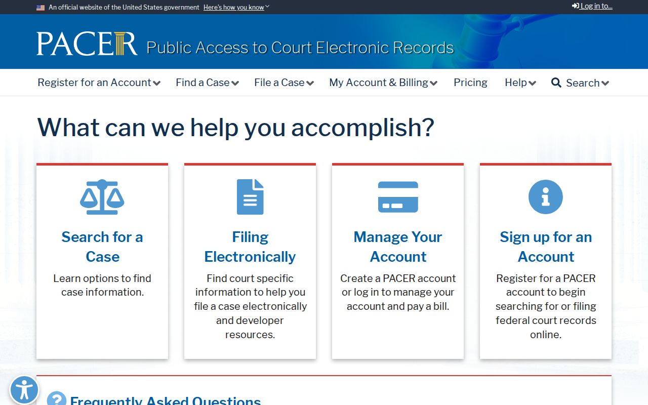 PACER federal court records page
